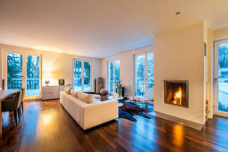 Living room with fireplace, Hamburg, Germany
