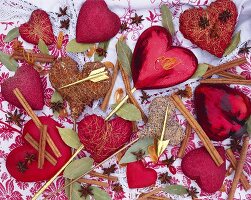 Heart-shaped decorations with spices for Mother's Day