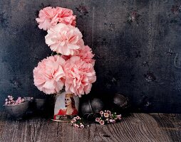 Still-life arrangement of pink carnations