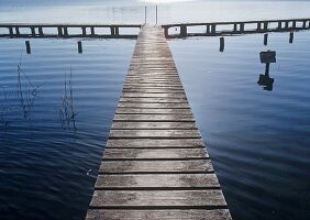 Wooden jetty in lake