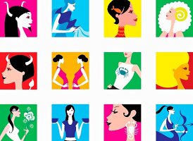 Collage von Frauen als Tierkreiszeichen