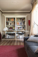 Work area with classic bookcases in living room