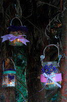 Handmade candle lanterns decorated with scented lavender