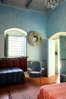 Mediterranean room with blue walls