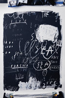 Lettering and drawings on chalkboard background