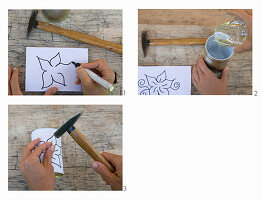 Instructions for making a candle lantern with a perforated pattern from a recycled tin can