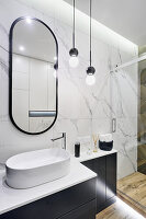 Marble tiles in elegant bathroom