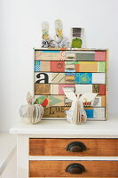 Decoupage file unit on sideboard in Broadstairs home, Kent, England, UK