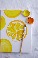 Small Canvas with Lemon Slice Motif, Watercolors and Brush (Stimulating Scents)