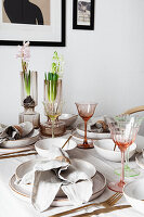 Spring table setting in natural colours, with hyacinths