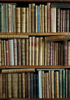 A shelf with an antique book collection