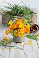 Bouquet of marigolds (calendula) on patio table