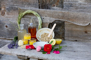 Various homemade care products made from cereals