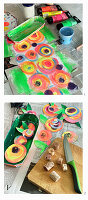 Colorful DIY paper flowers made from painted cardboard