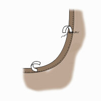 Illustration einer Sattlernaht auf braunem Leder