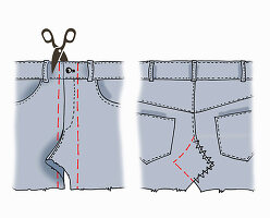 Anleitung zur Umgestaltung von Jeans zur Schürze mit Zickzacknaht