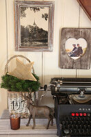 Winter decoration next to an old typewriter