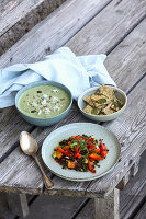 Three dishes with wild herbs