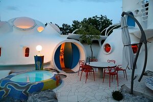France, Ardeche, Labeaume, House Unal called "bubble house" freeform construction Joel Unal listed as historical monuments