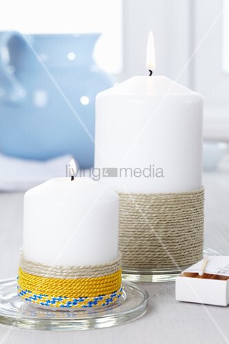 Pillar Candles Decorated With Twine And Buy Image 11092283