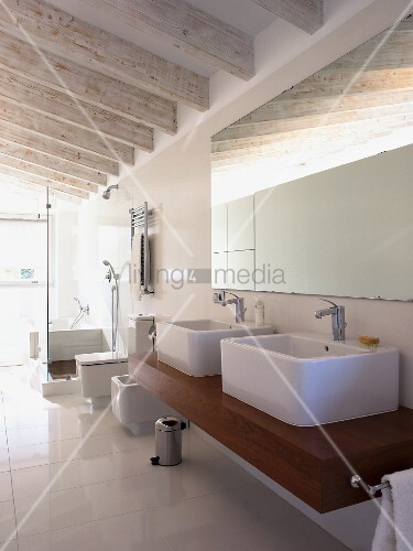 White Designer Bathroom With Stained Buy Image