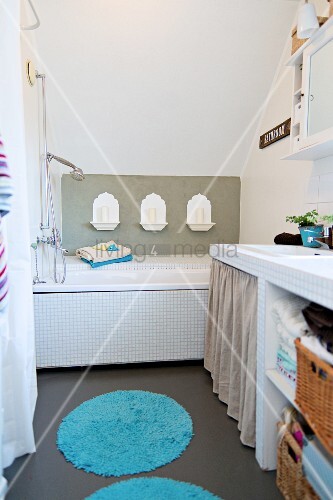 Bathtub With Oriental Style Candle Image 11264721 Bathtub With Oriental Style Candle Arrangement On Wall Masonry Washstand Baskets Open