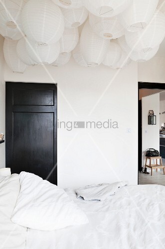 Double Bed With White Bed Linen Below A Buy Image