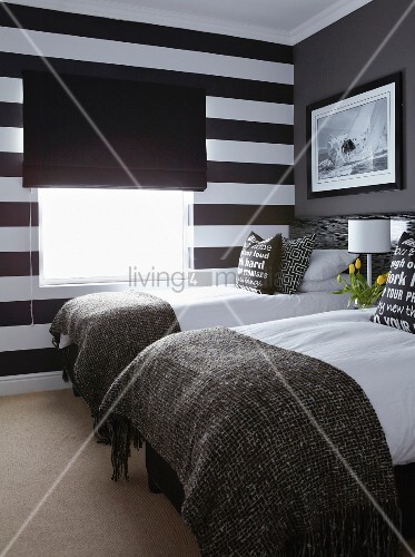 Twin Beds Accent Wall In Wide Black And Buy Image