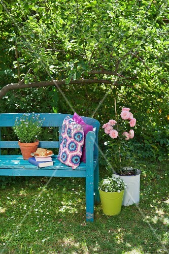 Crocheted Cushions On Blue Painted Buy Image 11432299