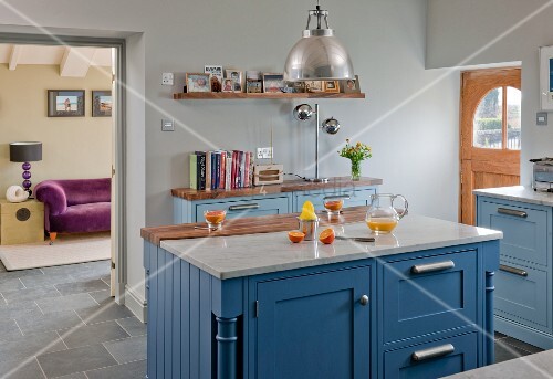 Kitchen Island With Blue Base Units And Image Kitchen Island With Blue Base Units And Image