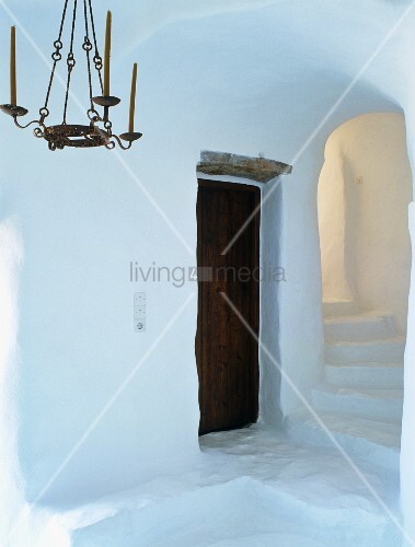 Wooden Front Door In Whitewashed Porch Buy Image