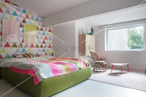 Colourful Wallpaper On Accent Wall And Buy Image