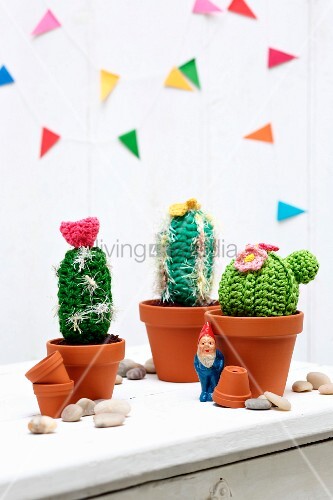 Garden Gnome Amongst Crocheted Cacti In Buy Image 12101083