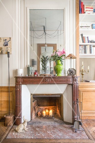 Lit Candles In Fireplace With Large Buy Image 12264753