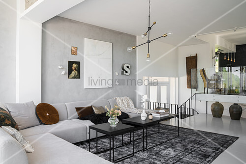 Corner Sofa In Pale Grey Designer Living Buy Image
