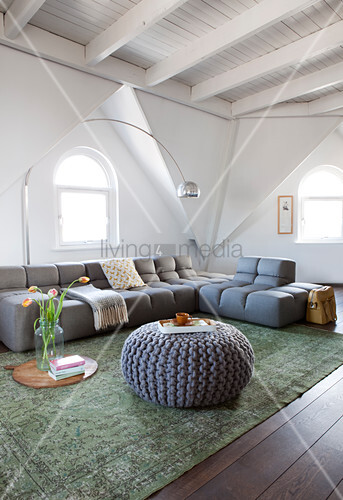 Sofa Set In Living Room Of Attic Buy Image 12805479