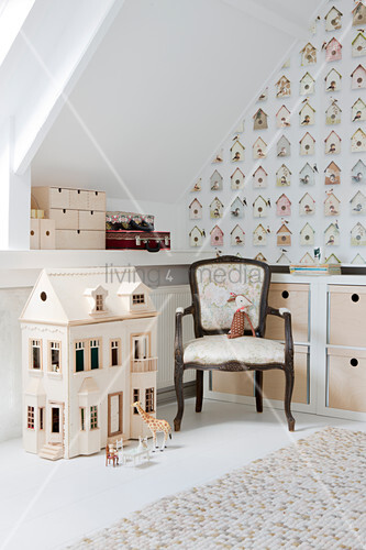 Dolls House And Baroque Chair In Room Buy Image