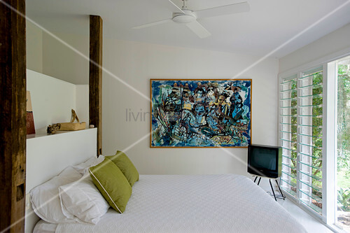 Double Bed Tv And Modern Artwork On Buy Image