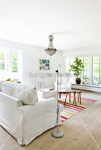 Brightly Striped Rug In White Living Buy Image