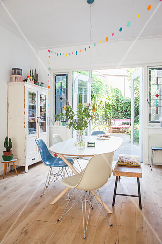 Dining Table Chairs And Bench In Front Buy Image 12382819