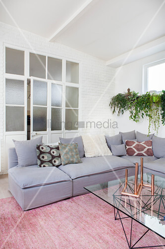 Grey Corner Sofa With Scatter Cushions Buy Image