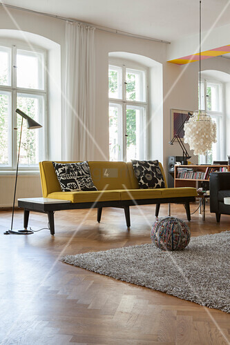Yellow Sofa And Standard Lamp In Front Image 12405623 Yellow Sofa And Standard Lamp In Front