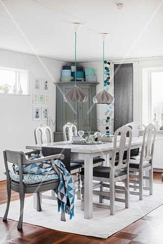 Dining Room In Shades Of Grey With Blue Image 12411765 Dining Room In Shades Of Grey With Blue