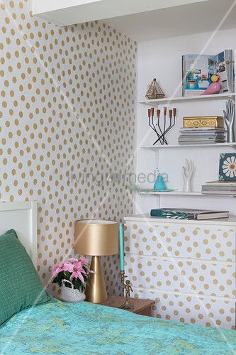 Polka Dot Wallpaper On Wall And Chest Of Buy Image 12430865