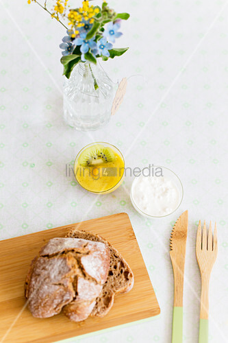 Wooden Cutlery Bread On Wooden Board Buy Image 12474597