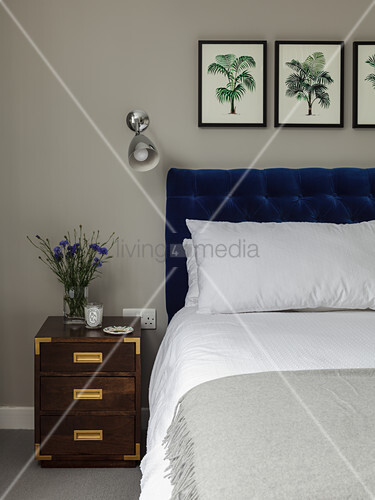 Double Bed With Deep Blue Headboard Buy Image 12547919