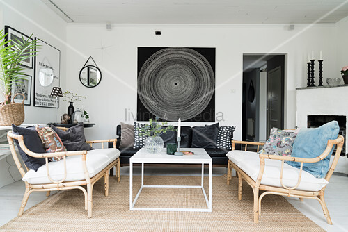 Rattan Sofas Coffee Table And Black Buy Image 12549703