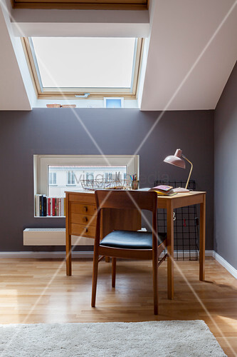 Desk And Chair In Attic Study With Grey Buy Image