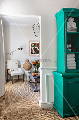 Towels In Turquoise Dresser Next To Open Buy Image 12598235