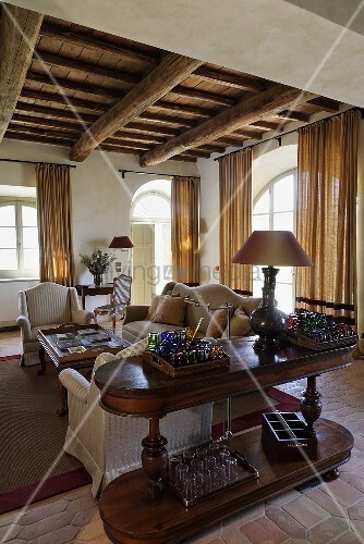 Rustic Wood Beam Ceiling In The Living Buy Image